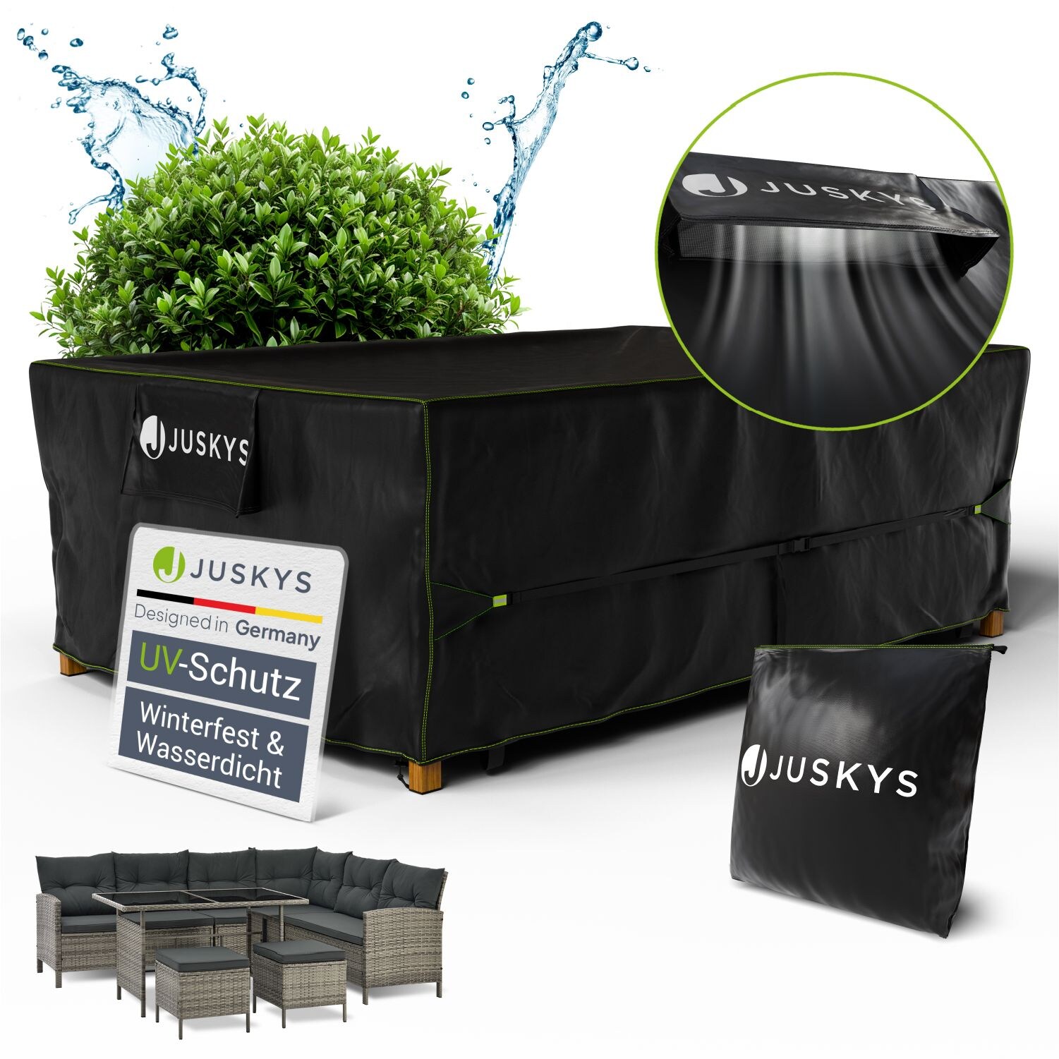 Juskys Gartenm&ouml;bel Abdeckplane 270 x 180 x 90 cm - winterfest, wasserdicht, UV-Schutz, Schutzh&uuml;lle 