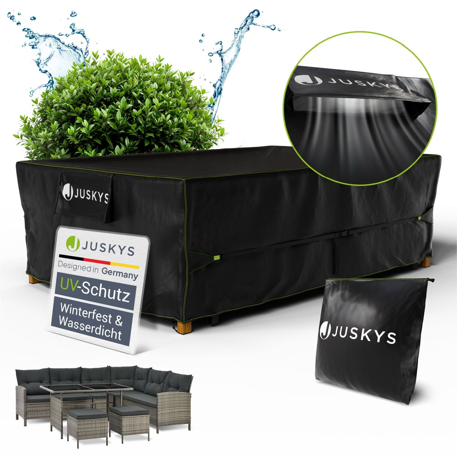 Juskys Gartenm&ouml;bel Abdeckplane 300 x 200 x 90 cm - winterfest, wasserdicht, UV-Schutz, Schutzh&uuml;lle 