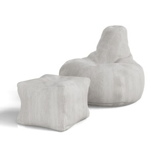 Juskys Sitzsack Chillex L mit Hocker - Cord Sessel Erwachsene - Gaming & Lesesessel - Beige 