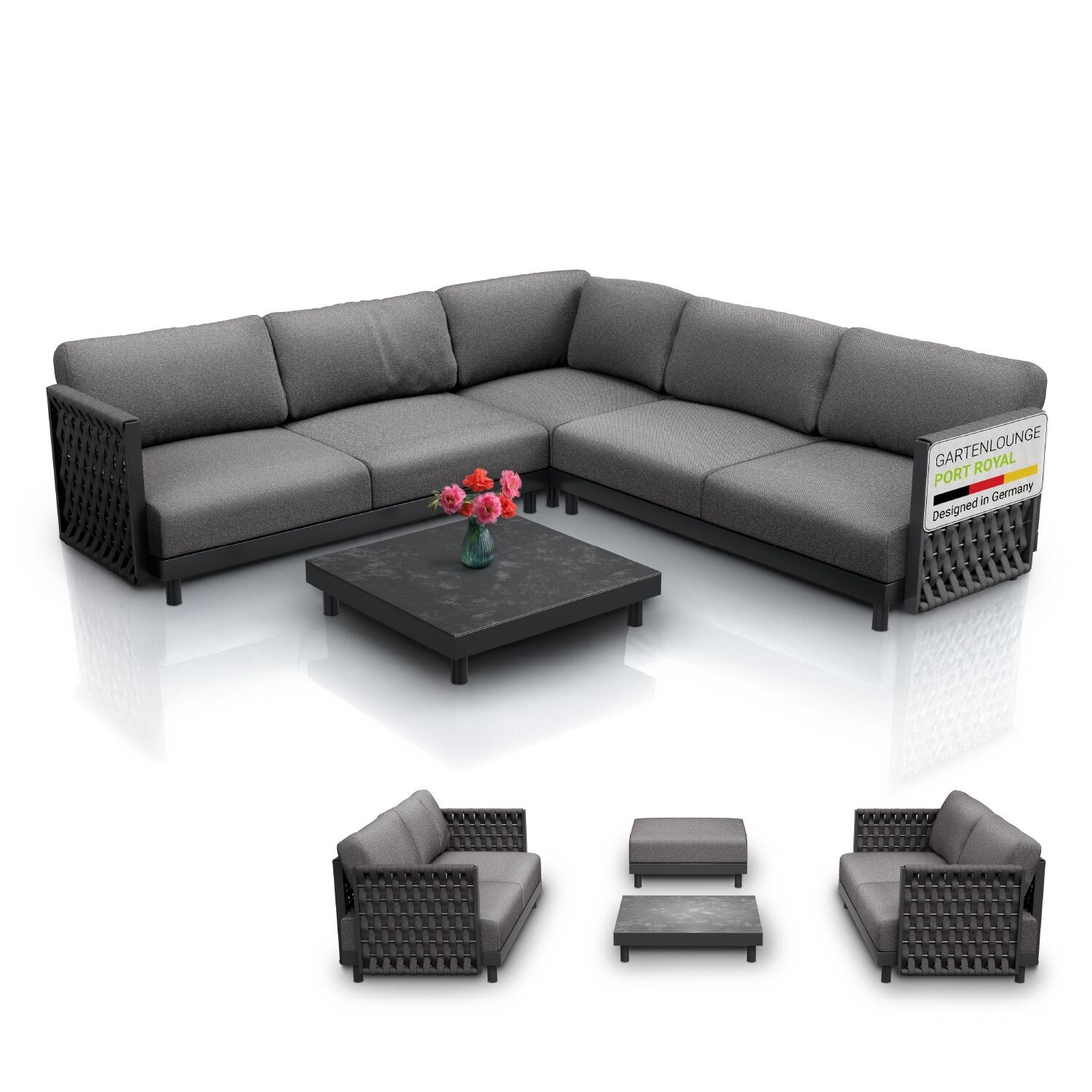 Juskys Premium Gartenm&ouml;bel Set Port Royale - Sofa mit Kissen & Tisch - Anthrazit 