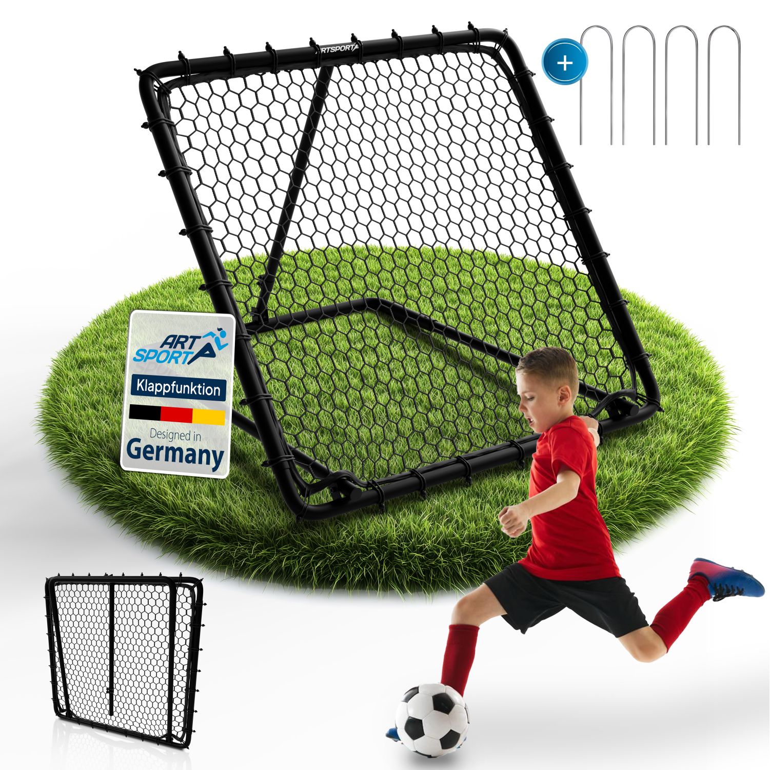 ArtSport Fu&szlig;ball Rebounder Power Pass - verstellbar, stabiler Rahmen, platzsparend verstauen 