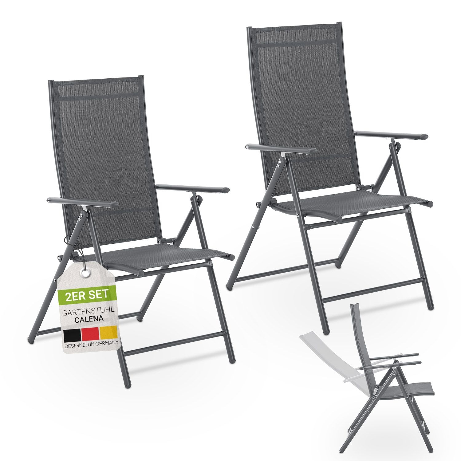 Juskys Gartenstuhl Calena 2er Set - 7-fach verstellbare R&uuml;ckenlehne mit Klappfunktion - Anthrazit 