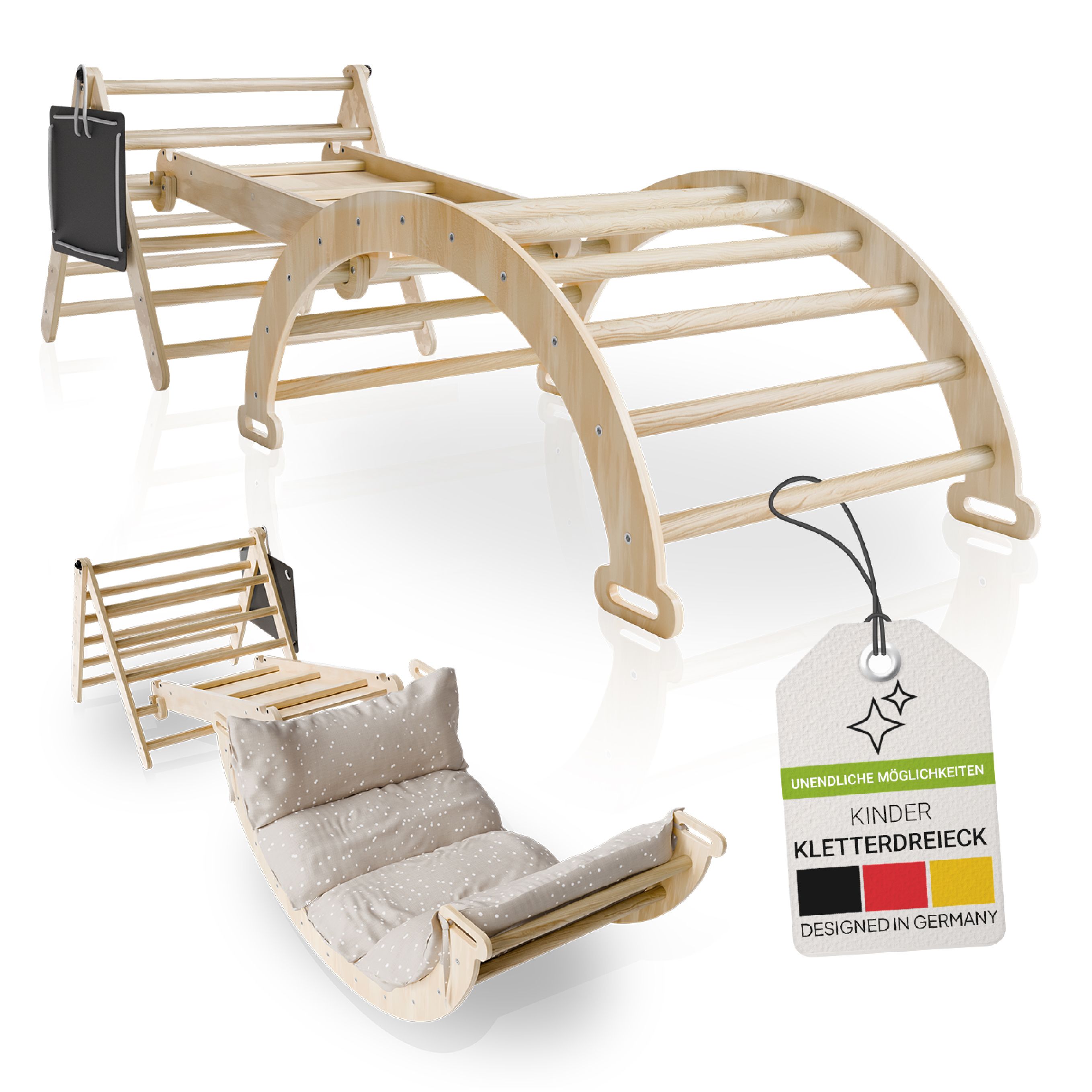 Juskys Kletterdreieck Movario Klein - Indoor Kletterger&uuml;st, Kletterdreieck und Kletterbogen, Rutsche 