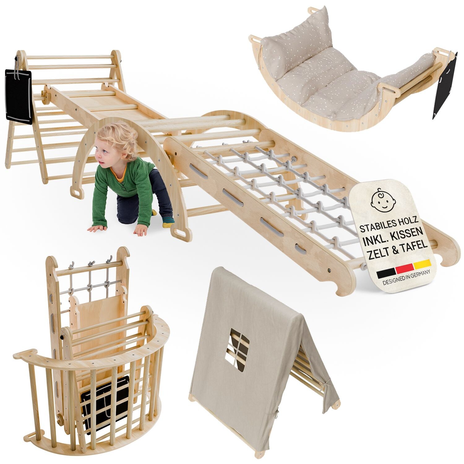 Juskys Kletterdreieck Movario Groß - Indoor Klettergerüst, Kletterdreieck und Kletterbogen, Rutsche