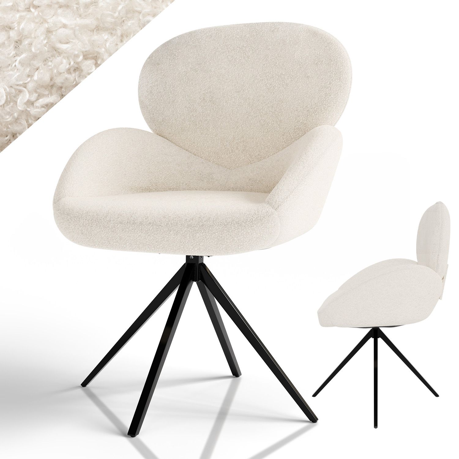 Juskys Drehstuhl Albano &ndash; Boucl&eacute; Stoff, 360 Grad drehbar, verstellbare F&uuml;&szlig;e, gepolstert &ndash; Creme 