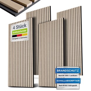 Juskys Wandpaneele Akustik 4er Set 2,88 qm - Holzfurnier & reduziert Hall und Lärm - Eiche Natur Hell 