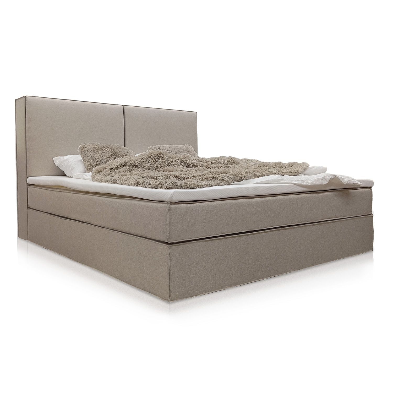 Juskys Boxspringbett Detroit 180x200 cm - Chenille Stoff & inklusive Topper - Beige 