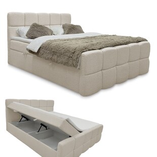 Juskys Boxspringbett Calgary 180x200 cm - Bettkasten, Boucle Stoff & inklusive Topper - Beige 