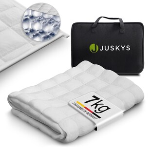 Juskys Gewichtsdecke 135x200 – Weiß, Anti-Stress-Decke mit Glasperlen, Baumwolle, 7 Schichten - 7 kg 