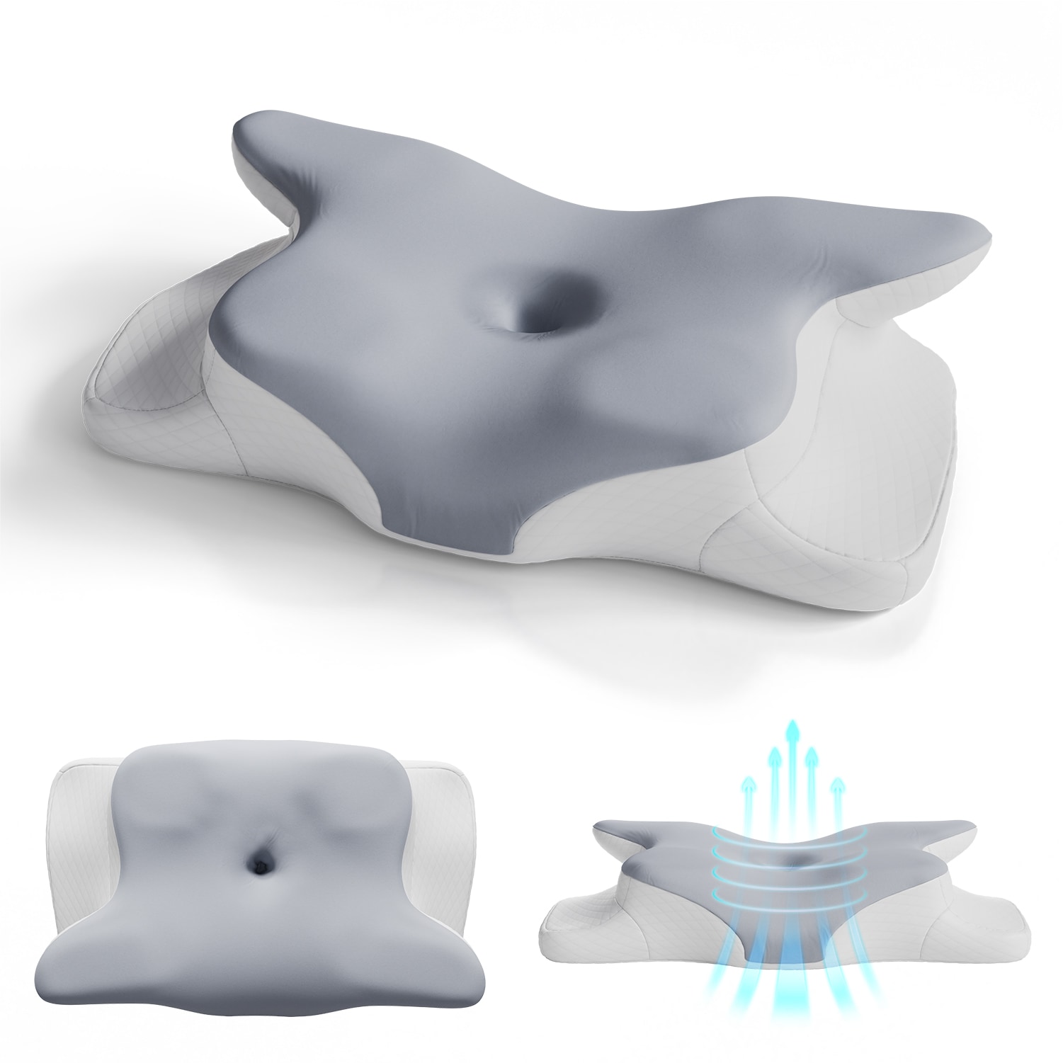 Juskys Nackenkissen 1er Set - Ergonomisch & Memory-Foam, Anpassungsf&auml;hig, Atmungsaktiv - wei&szlig; / grau 