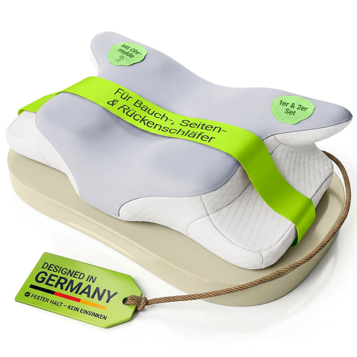 Juskys Nackenkissen 1er Set - Ergonomisch & Memory-Foam, Anpassungsfähig, Atmungsaktiv - weiß / grau