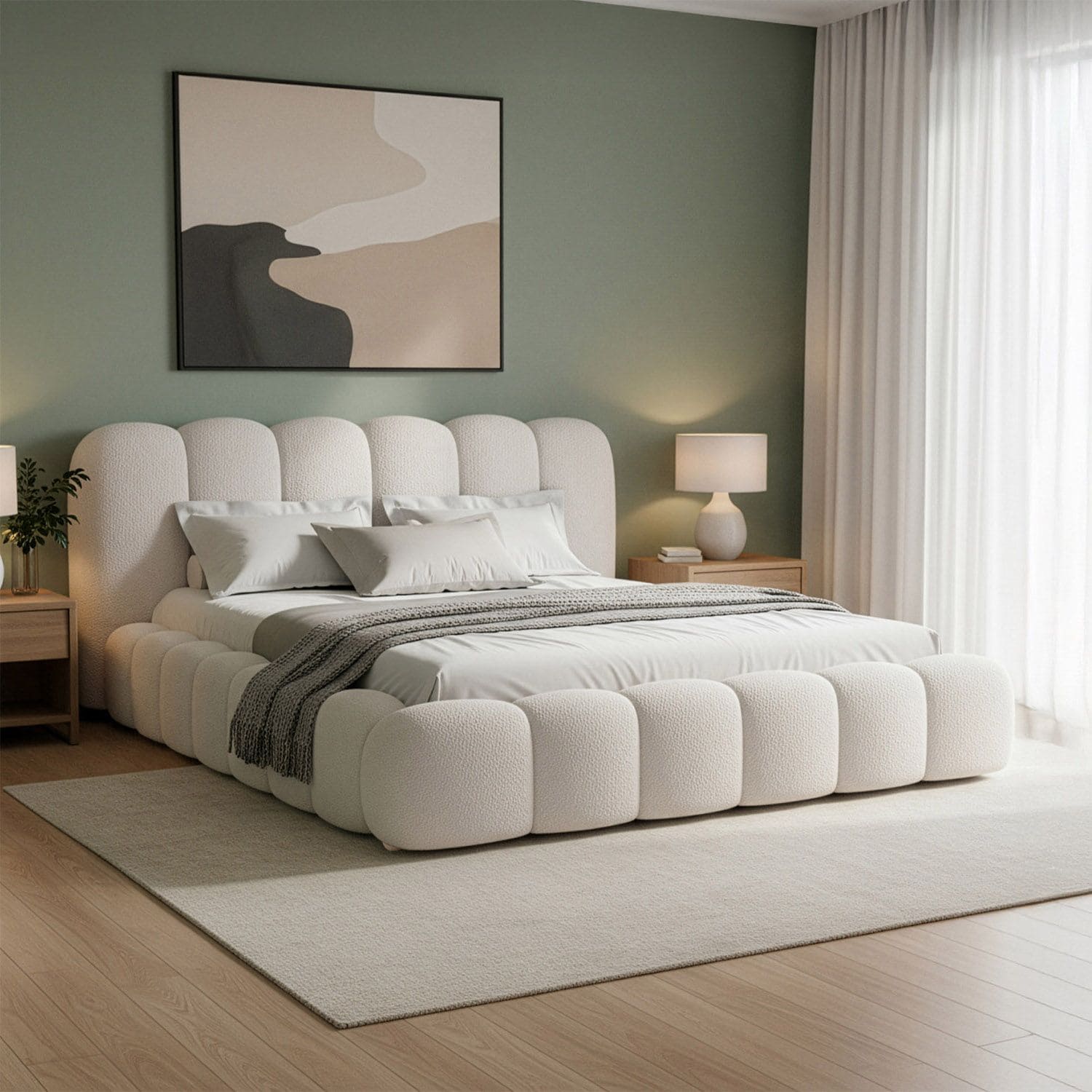 Juskys Polsterbett Catania - Bubble Design & gepolstert - 180 x 200 cm - Creme 