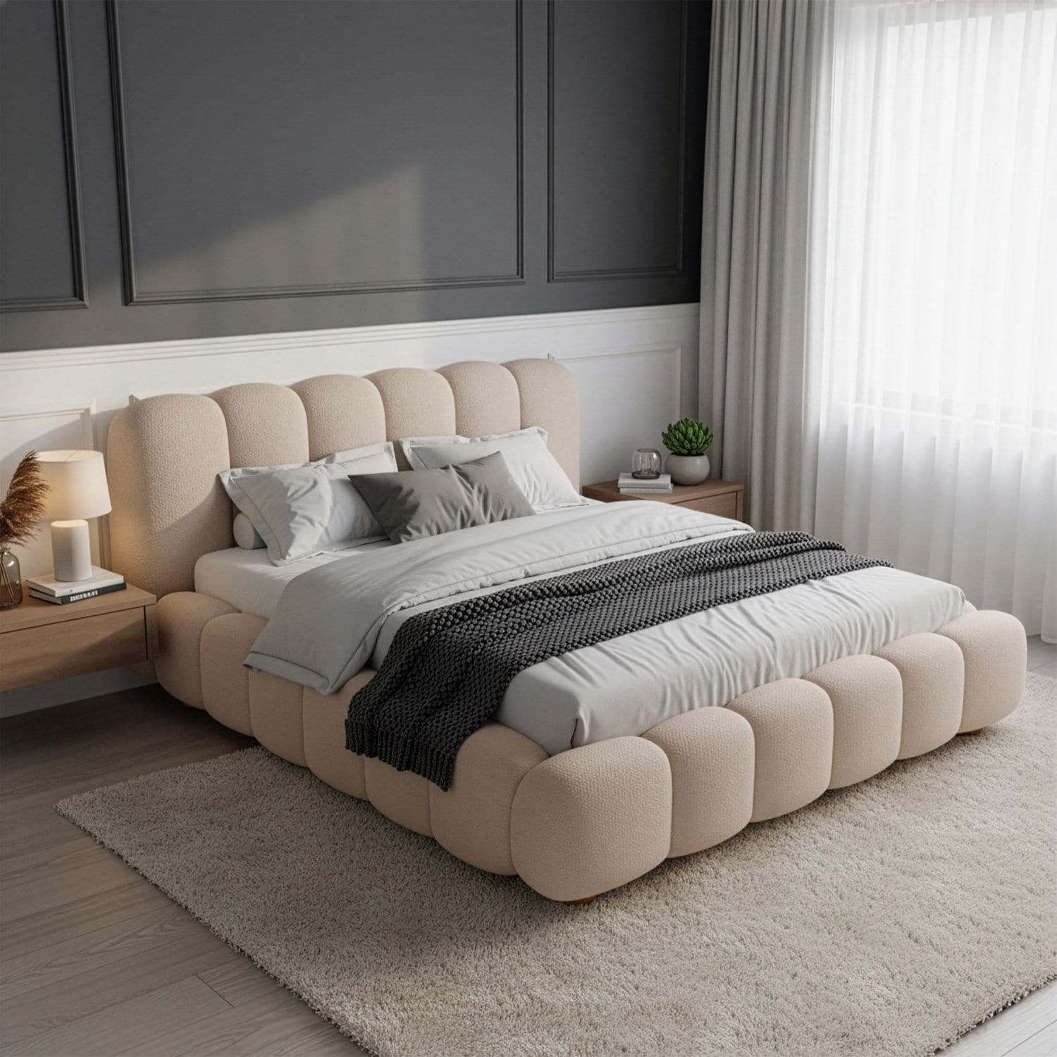 Juskys Polsterbett Catania - Bubble Design & gepolstert - 180 x 200 cm - Beige 