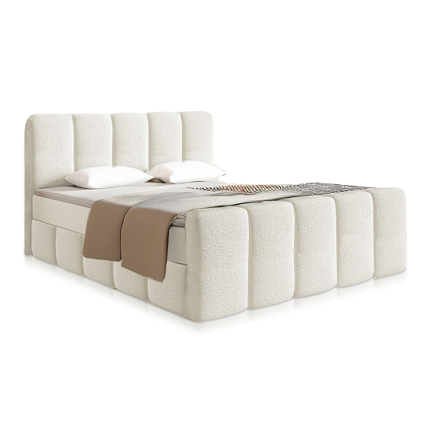 Juskys Boxspringbett Manitoba 180x200 cm - Topper & hochwertige Polsterung inklusive - Creme 