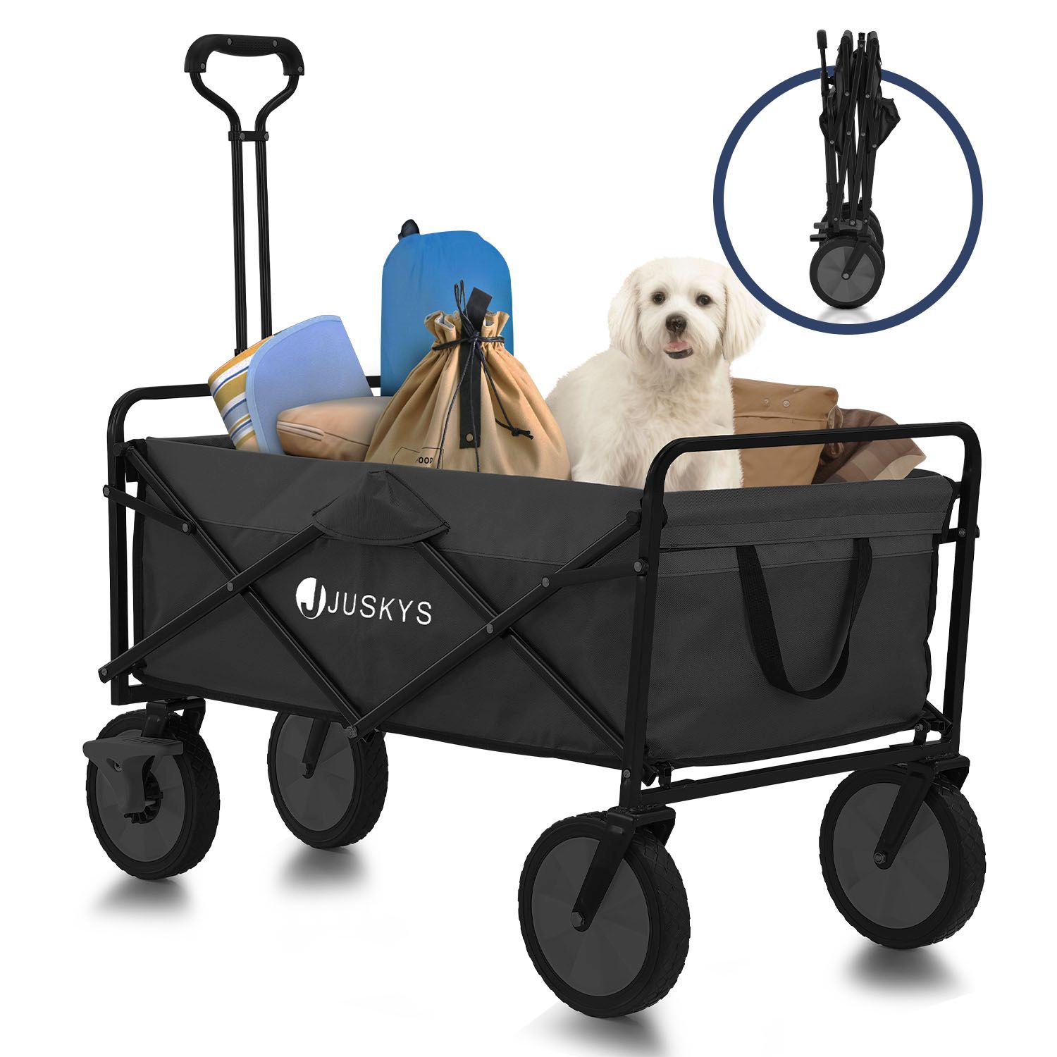 Juskys Bollerwagen 100 kg Tragkraft - Transportwagen faltbar - Einkaufen & Camping -  Schwarz 