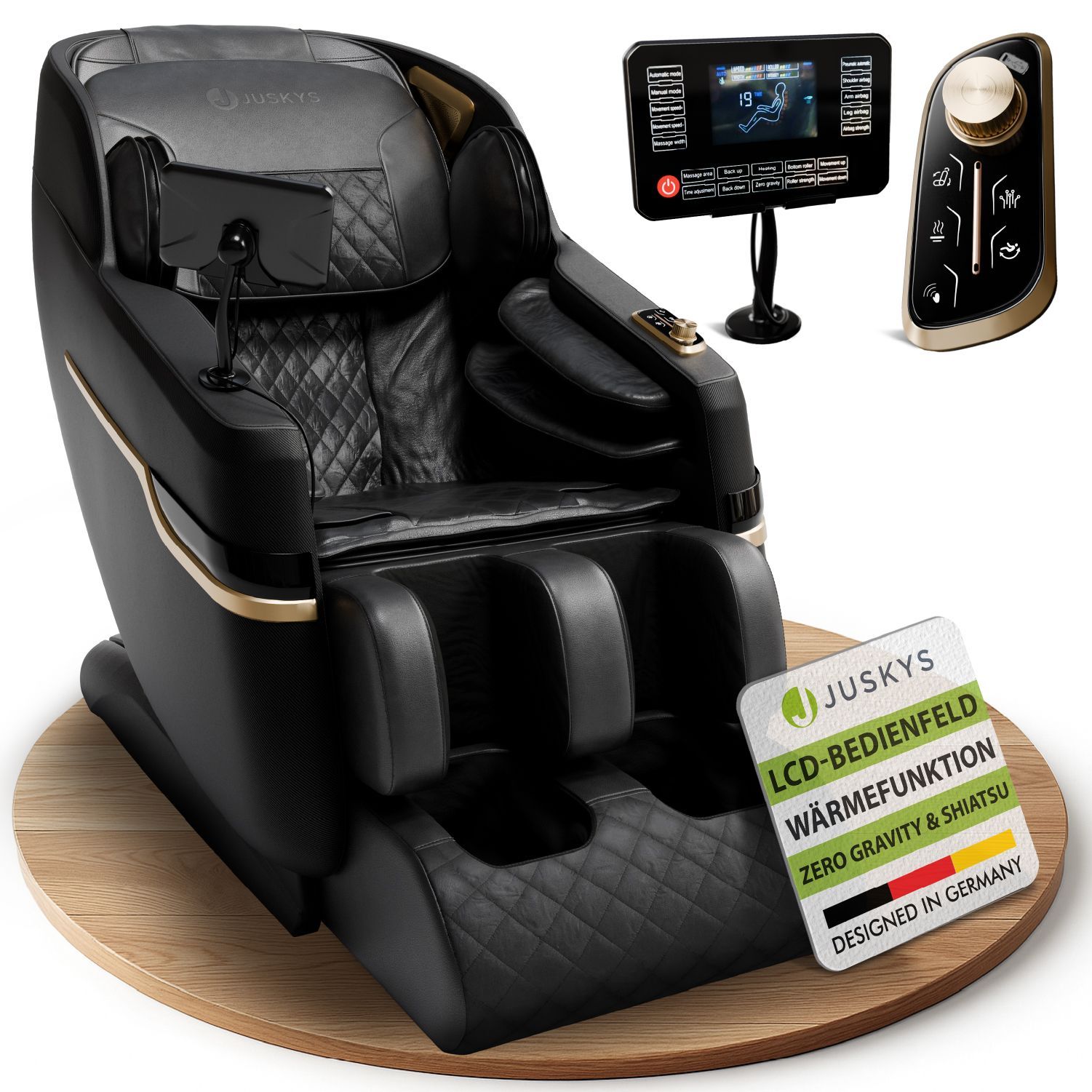 Juskys Massagesessel Naxos mit LCD-Bedienung, Bluetooth, USB & Heizung &ndash; Schwarz 