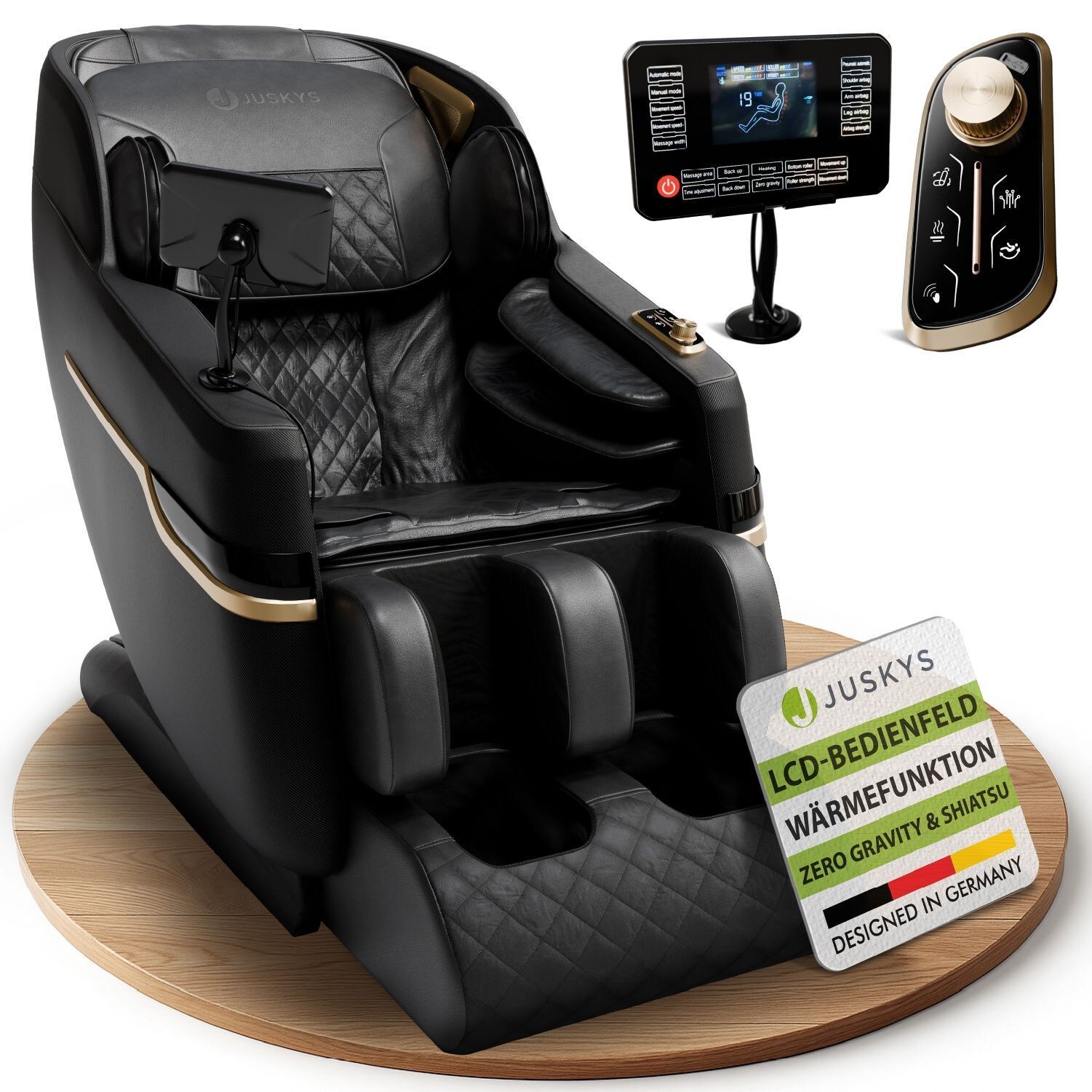 Massagesessel Naxos mit LCD-Bedienung, Bluetooth, USB & Heizung – Schwarz