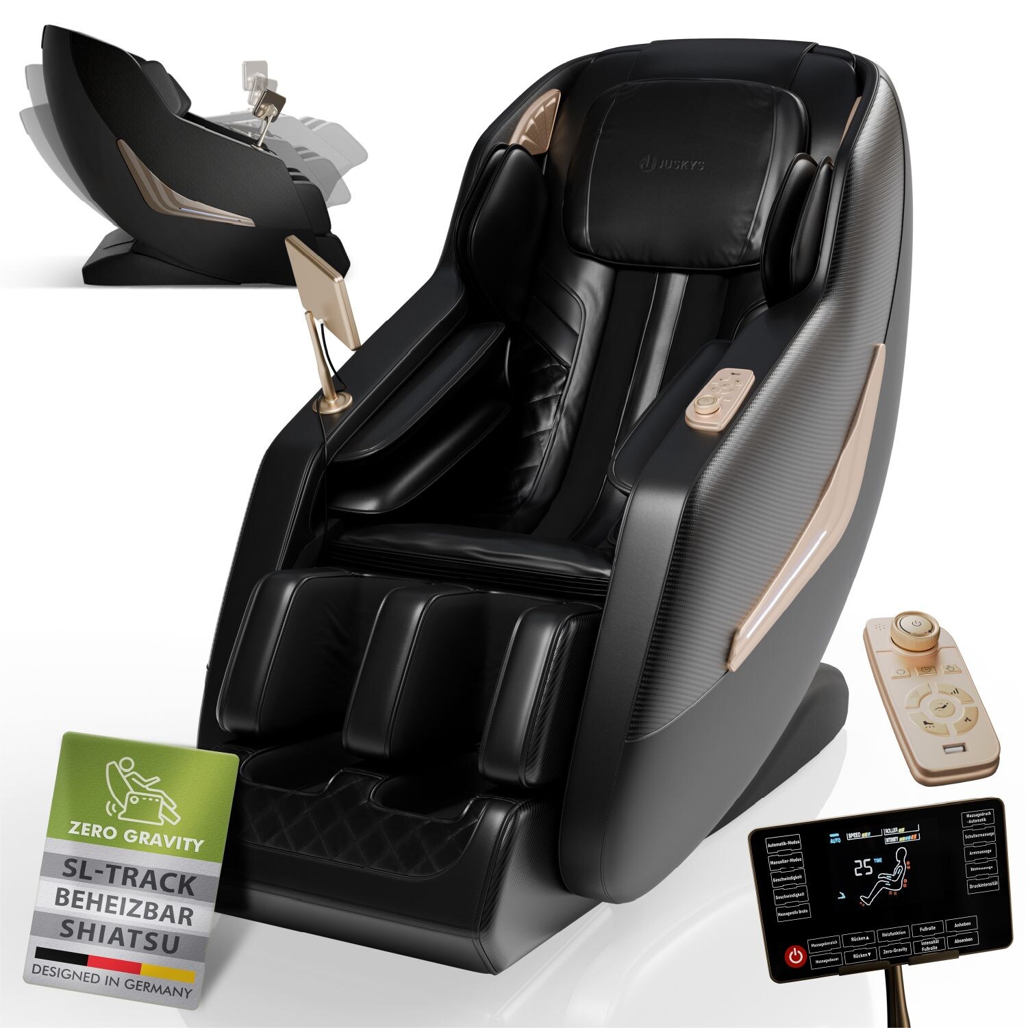 Massagesessel Paros mit Zero Gravity, Shiatsu, SL-Track & Wärmefunktion – Schwarz