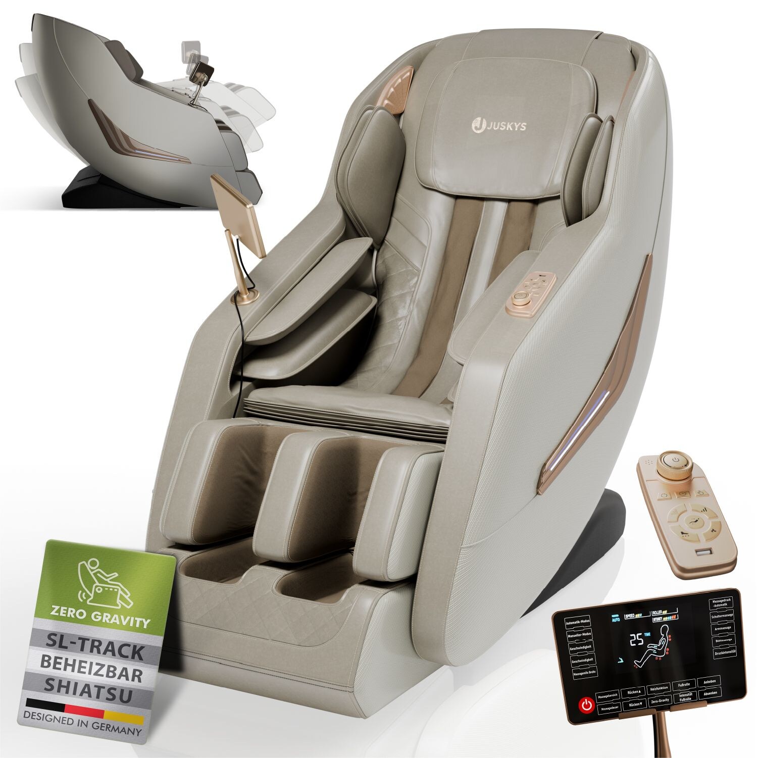 Massagesessel Paros mit Zero Gravity, Shiatsu, SL-Track & Wärmefunktion – Beige