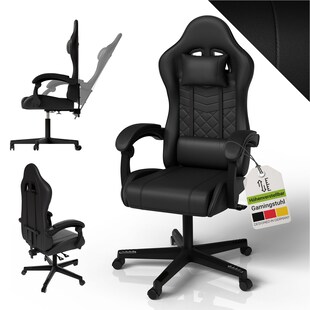 Juskys Gamingstuhl HyperSeat, Bürostuhl aus Kunstleder, verstellbare Rückenlehne – Schwarz 