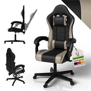 Juskys Gamingstuhl HyperSeat, Bürostuhl aus Kunstleder, verstellbare Rückenlehne – Schwarz/beige 