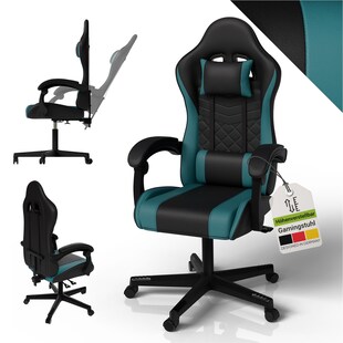 Juskys Gamingstuhl HyperSeat, Bürostuhl aus Kunstleder, verstellbare Rückenlehne – Schwarz/türkis 