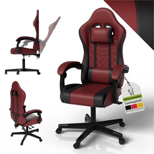 Juskys Gamingstuhl HyperSeat, Bürostuhl aus Kunstleder, verstellbare Rückenlehne – Bordeaux/schwarz 