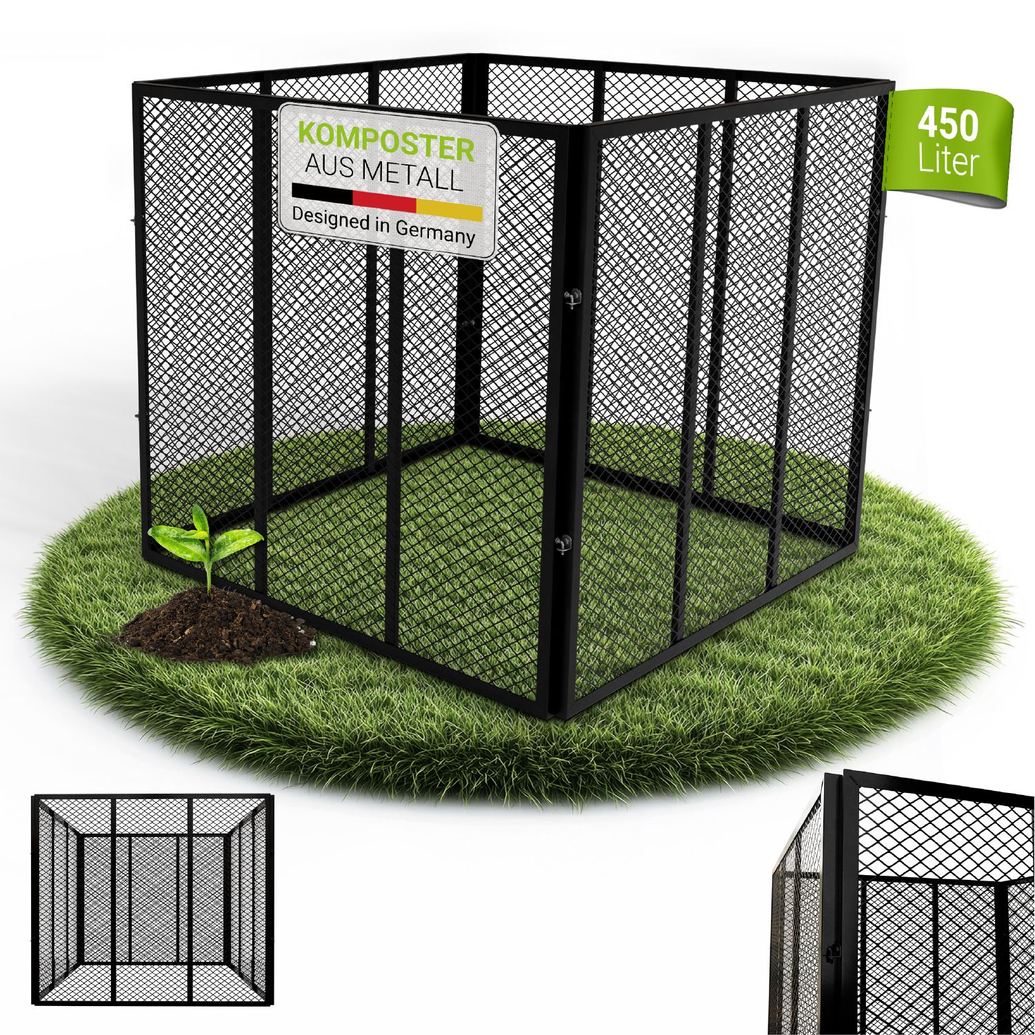 Juskys Komposter 450 L aus Stahl, witterungsbest&auml;ndig, mit Bel&uuml;ftung & Stecksystem &ndash; Schwarz 