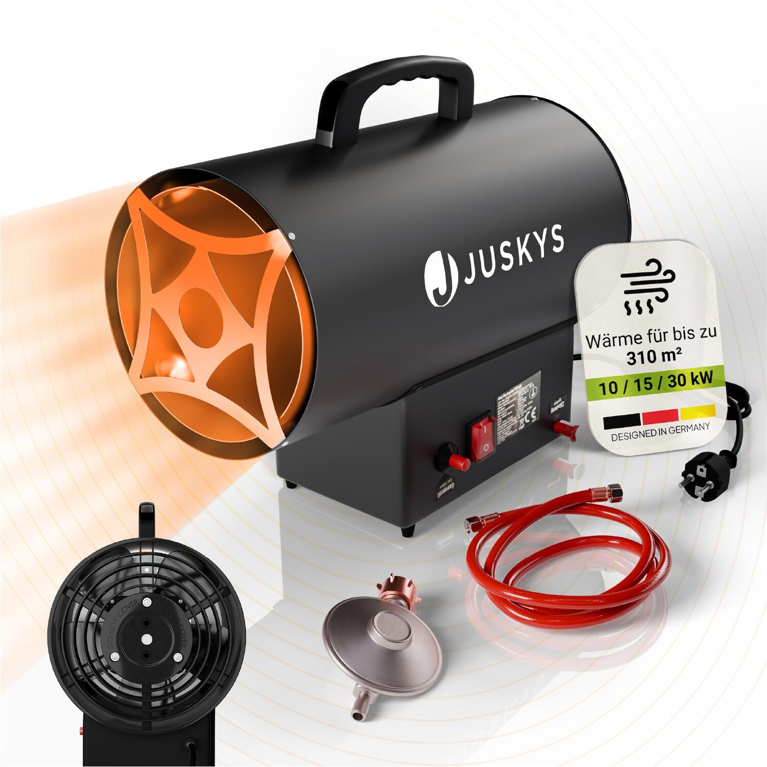 Juskys Gasheizgebl&auml;se - 10 kW, Heizger&auml;t, inkl. Regler & Schlauch, Hei&szlig;luftgenerator &ndash; Schwarz 