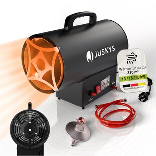 Juskys Gasheizgebläse - 10 kW, Heizgerät, inkl. Regler & Schlauch, Heißluftgenerator – Schwarz 