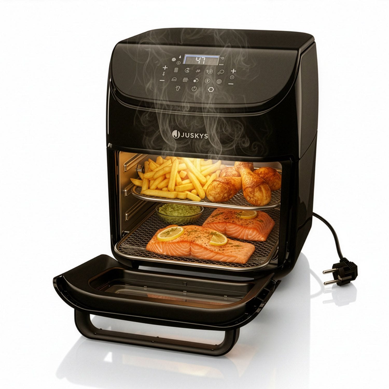 Juskys Hei&szlig;luftfritteuse 12L &ndash; Schwarz, Airfryer mit 10 Programmen, Display & Zubeh&ouml;r 