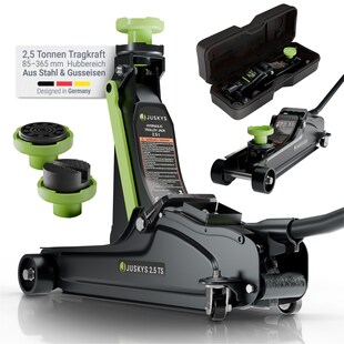 Juskys Wagenheber 2,5 t – Schwarz/Grün, hydraulisch, stabil mit Transportbox, Rangierwagenheber 