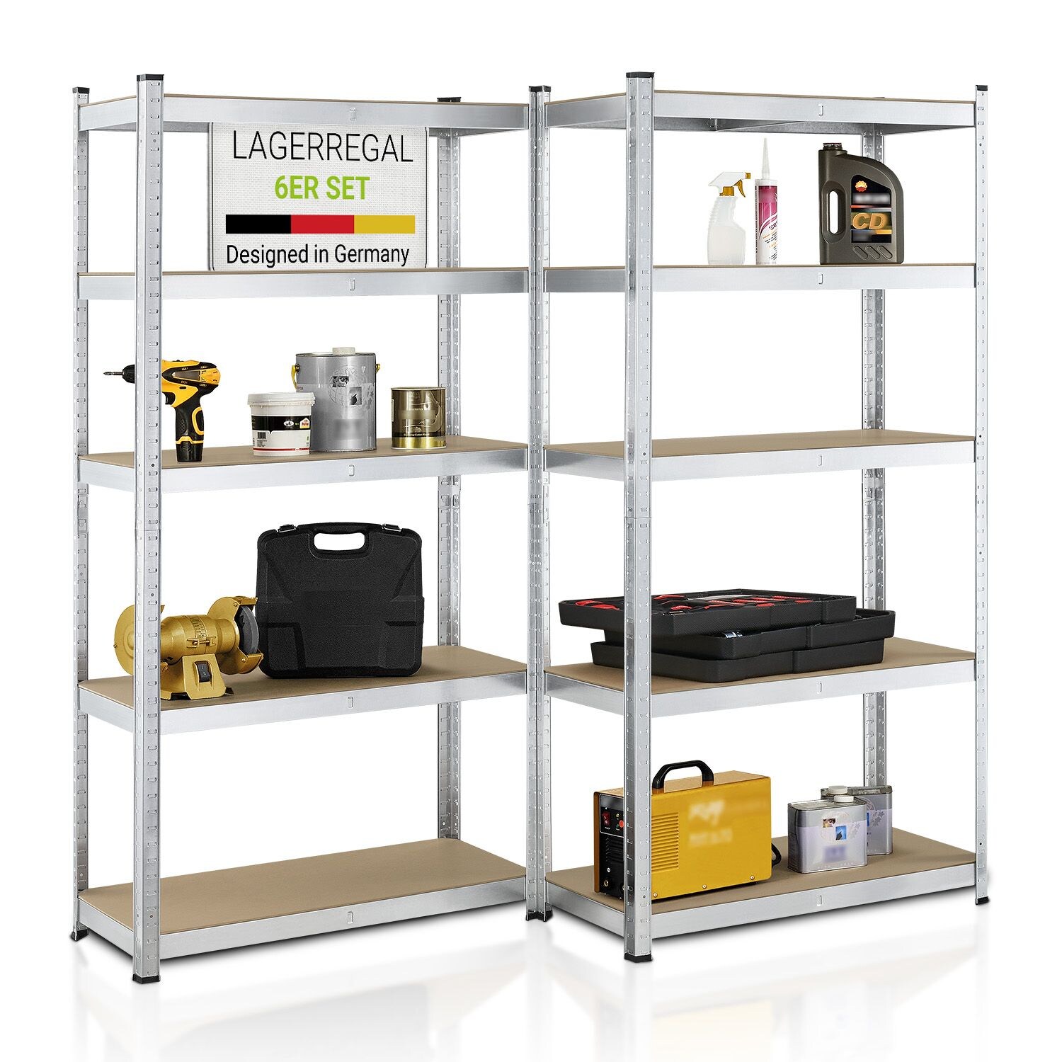 Lagerregal Basic 6er Set 180x90x40 cm – Metall Schwerlastregal, 30 Böden,