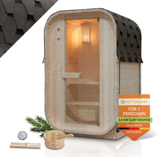 Artsauna Fasssauna Nolvik S für 1 bis 2 Personen, mit 3,6 kW Ofen & Zubehör für Garten, Cube Design 