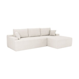 Juskys Sofa Coredo Rechts - Ecksofa 3 Sitzer, Couch in L Form mit Ottomane - Cord in Creme 