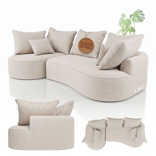 Juskys Sofa Tirano - Ecksofa L-Form, inkl. Kissen, 4-Sitzer Eckcouch, Bouclé Creme & Ottomane links 