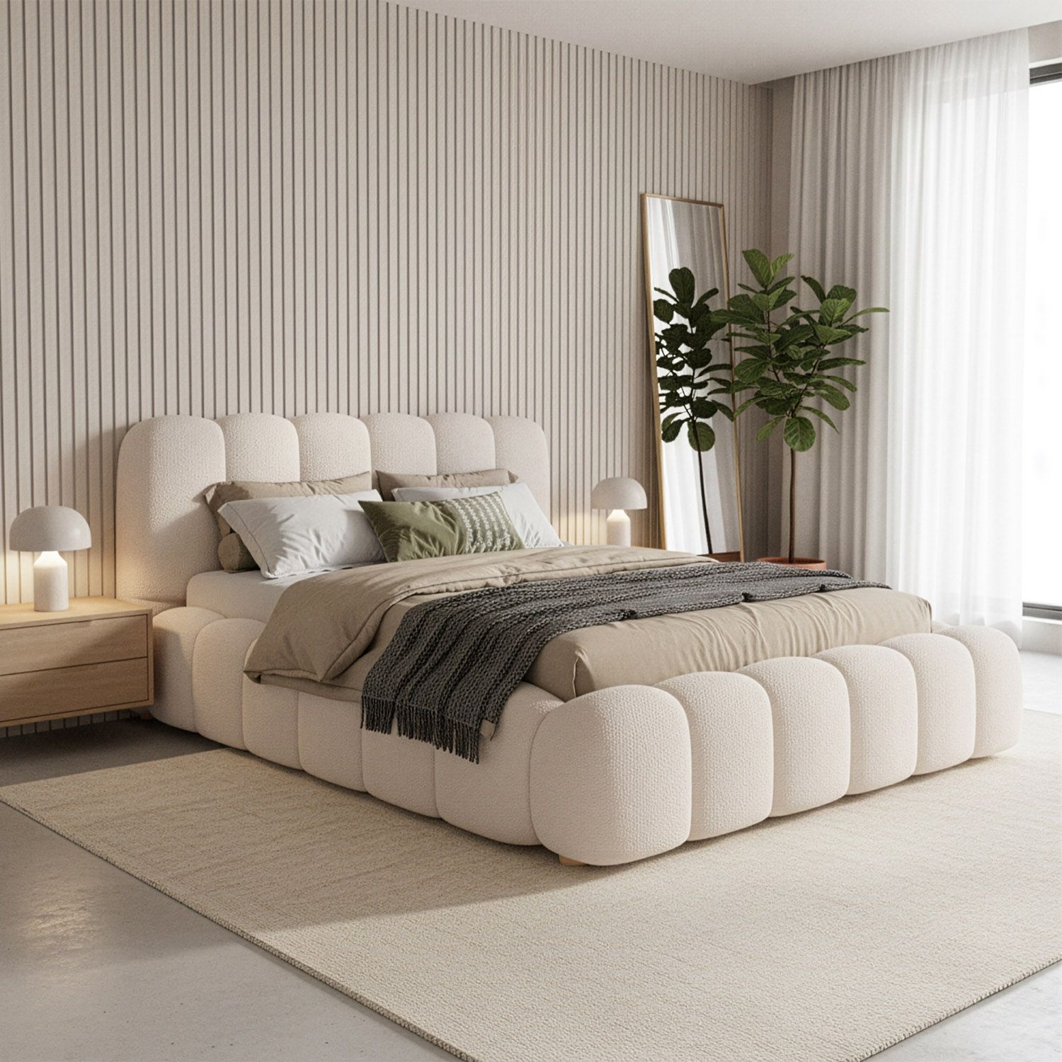 Juskys Polsterbett Catania - Bubble Design & gepolstert - 140 x 200 cm - Creme 