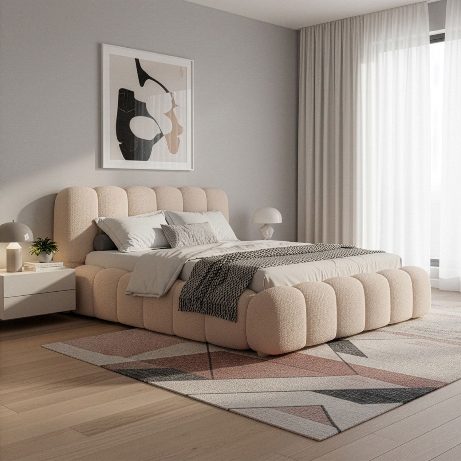 Juskys Polsterbett Catania - Bubble Design & gepolstert - 140 x 200 cm - Beige 