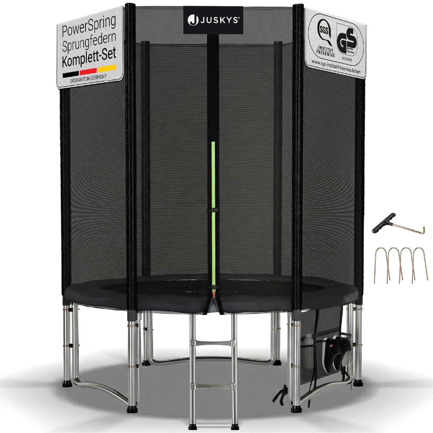 Juskys Trampolin JumpMaster S &Oslash; 183 cm &ndash; Gartentrampolin mit Netz, Leiter & Bodenankern 