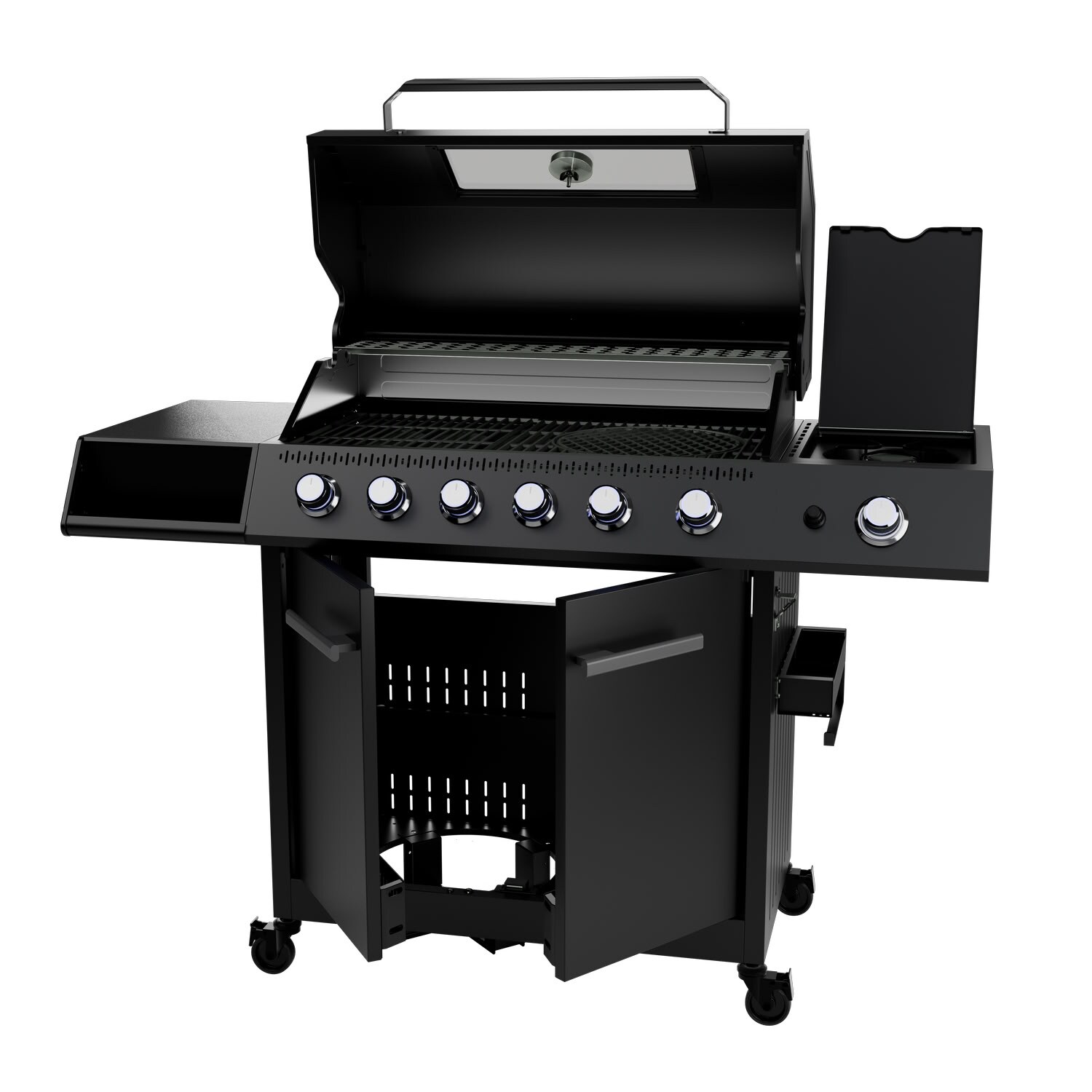 Juskys Gasgrill Tennessee 6+1 &ndash; Grillwagen mit Sichtfenster & Gusseisenrost 