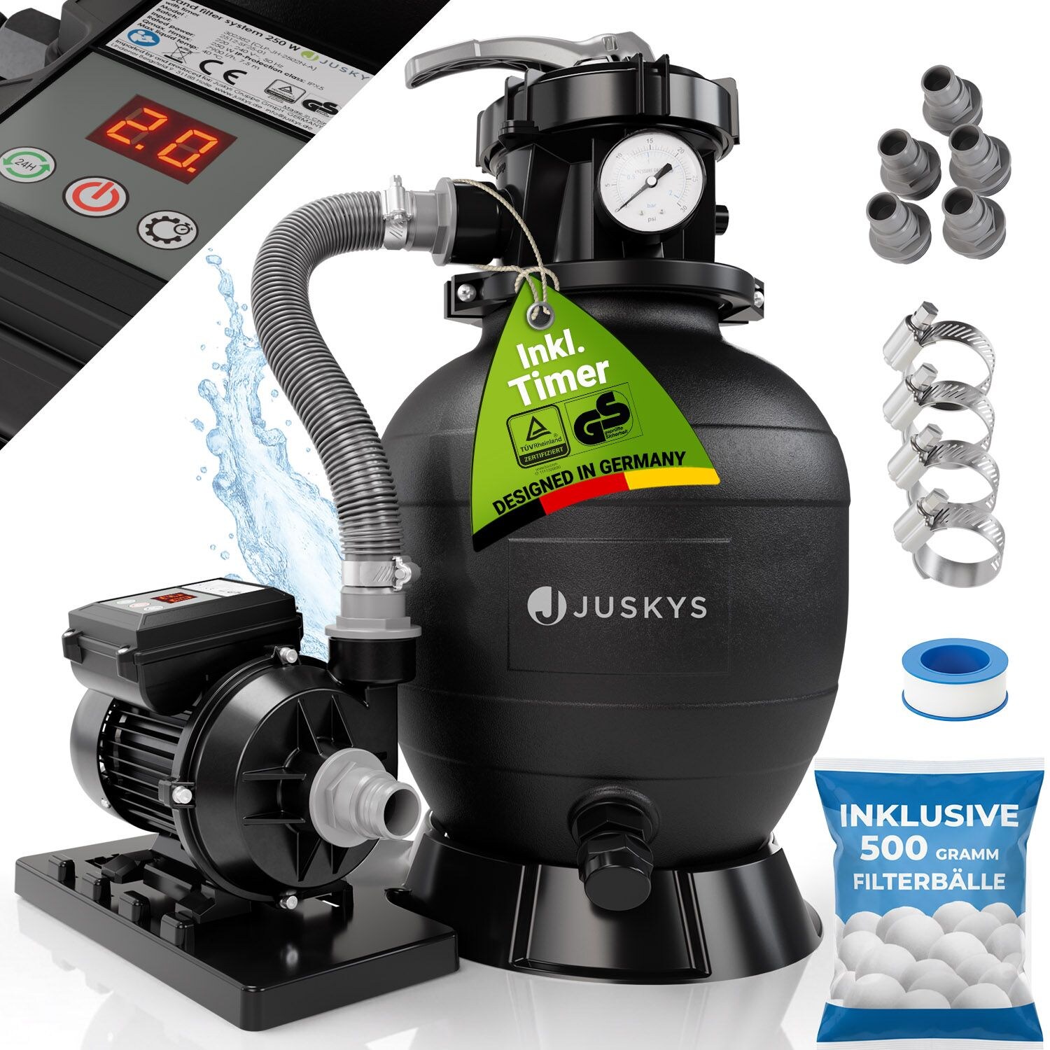 ® Sandfilteranlage 250 W - mit Timer-Funktion, leistungsstarke Poolfilteranlage, Filtration mit 7-Wege-Ventil, Robustes Material,  Volumen