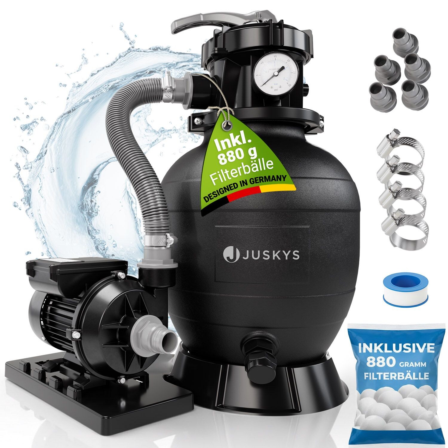 ® Sandfilteranlage 400 W - leistungsstarke Poolfilteranlage, Filtration mit 7-Wege-Ventil, Robustes Material,  Volumen