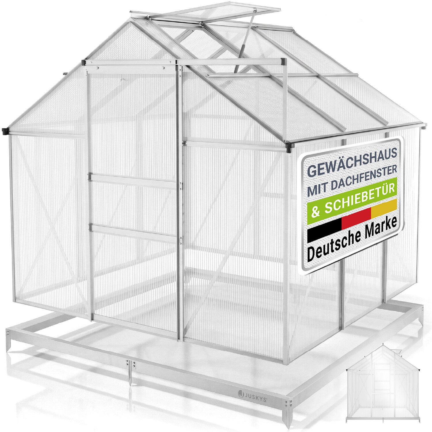 JUSKYS&reg; Aluminium Gew&auml;chshaus 3,6 m&sup2; - Dachfenster inkl. Fundament f&uuml;r Garten 
