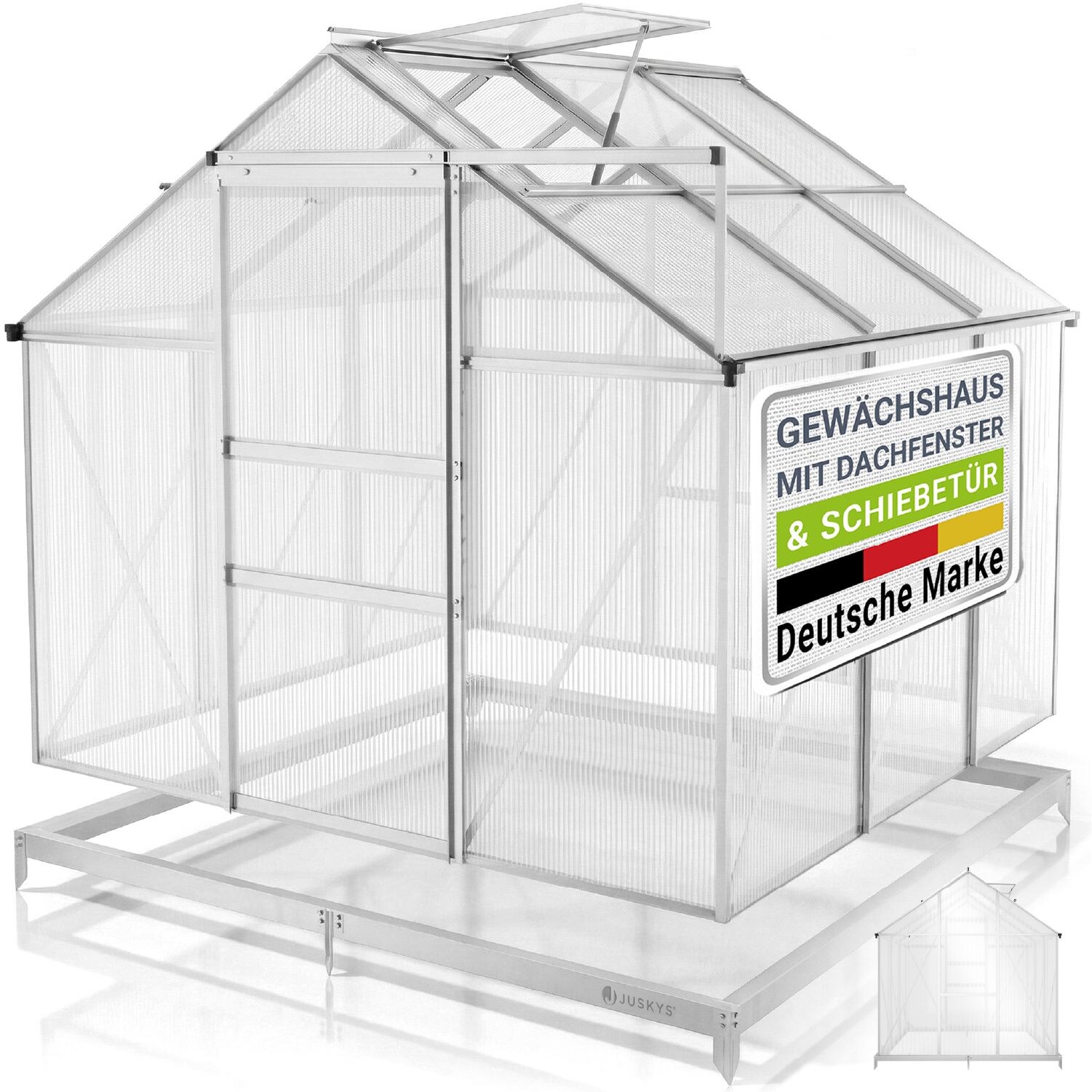 JUSKYS® Aluminium Gewächshaus 3,6 m² - Dachfenster inkl. Fundament für Garten