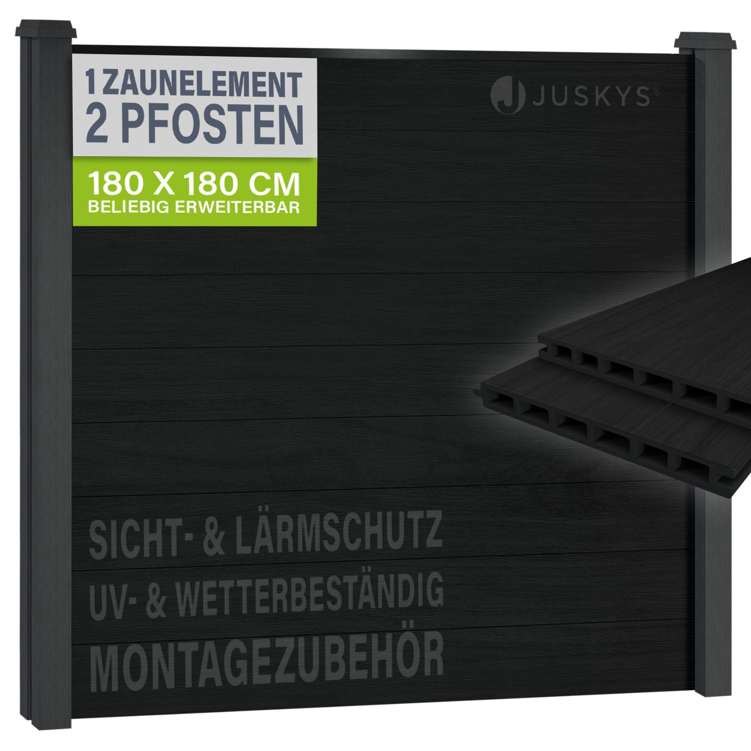 JUSKYS&reg; WPC Sichtschutzzaun 1er Set - Komplettset inkl. 2 WPC Pfosten & Zubeh&ouml;r, Gartenset WPC- & Stahlkonstruktion, Anthrazit / Grau 