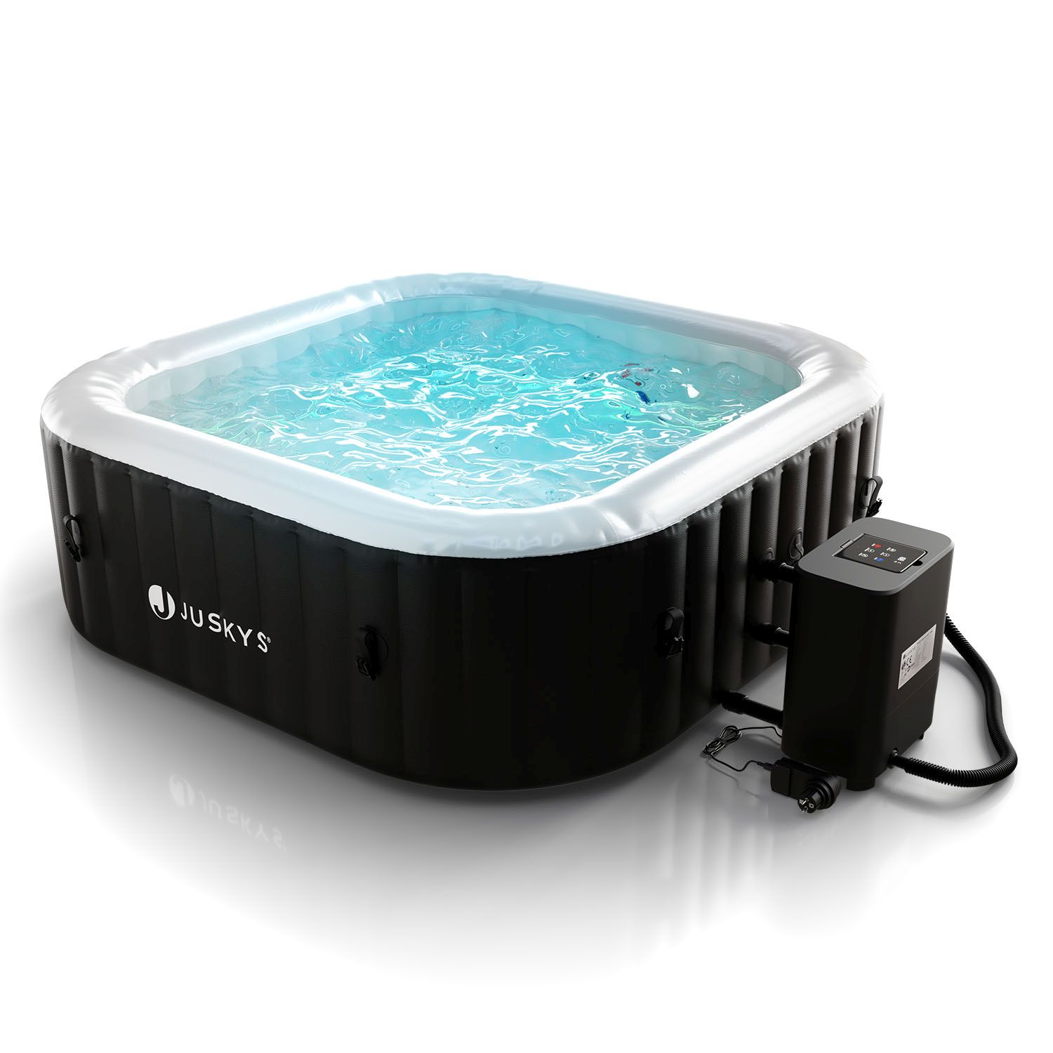 Juskys&reg; Whirlpool SpaLuxe mit LED &ndash; 130 Sprudeld&uuml;sen, 2400W Heizung, 910L Volumen - Schwarz / Wei&szlig; 