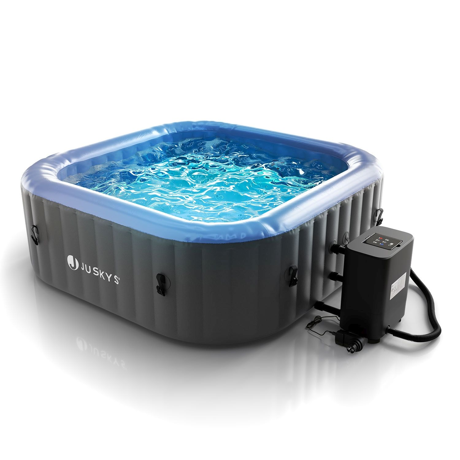 Juskys&reg; Whirlpool SpaLuxe mit LED &ndash; 130 Sprudeld&uuml;sen, 2400W Heizung, 910L Volumen - Grau / Blau 