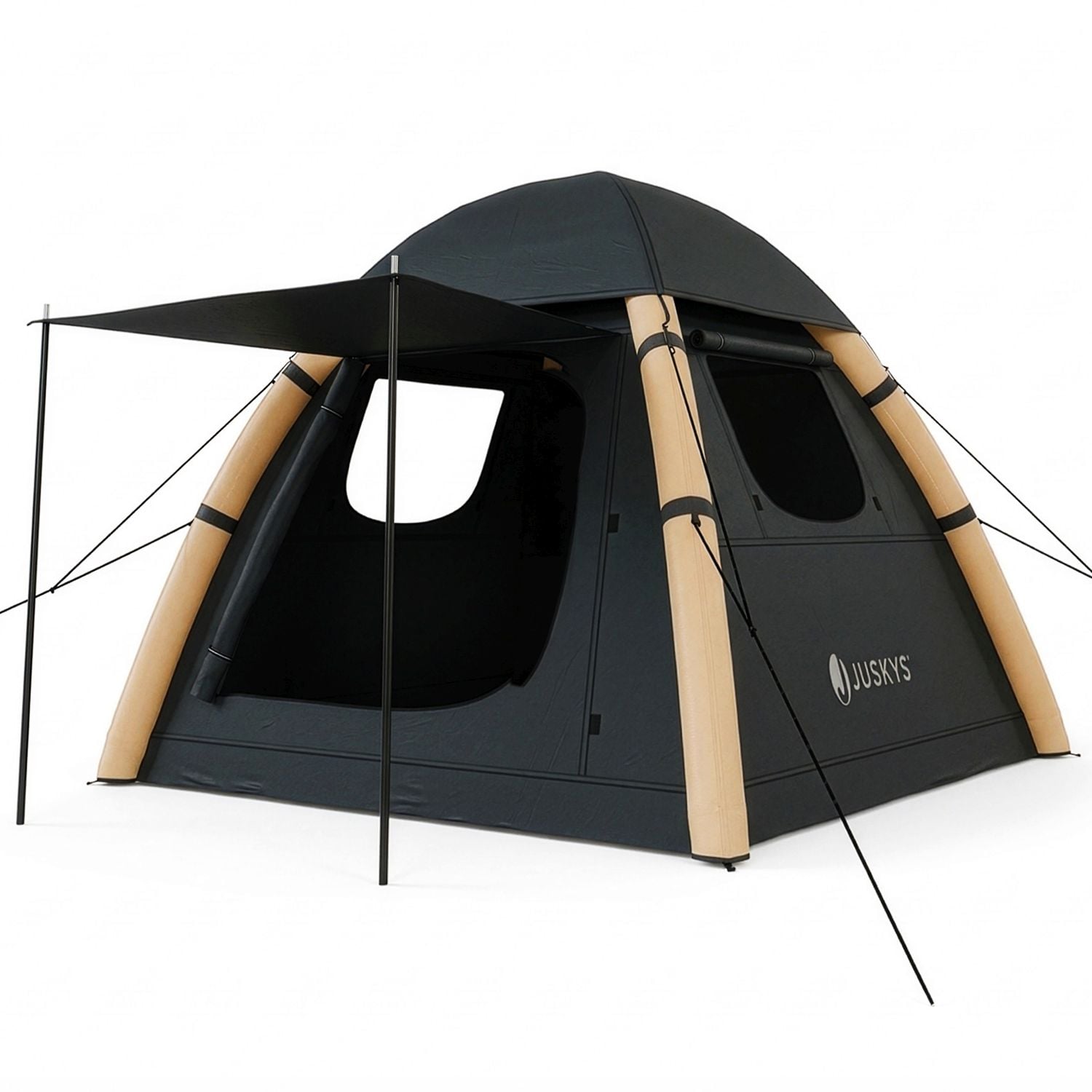 Juskys&reg; Campingzelt EasyFlow L - Dunkelgrau/Khaki, aufblasbares Zelt mit Luftpumpe und Zubeh&ouml;r, inkl. LED-Lampe 
