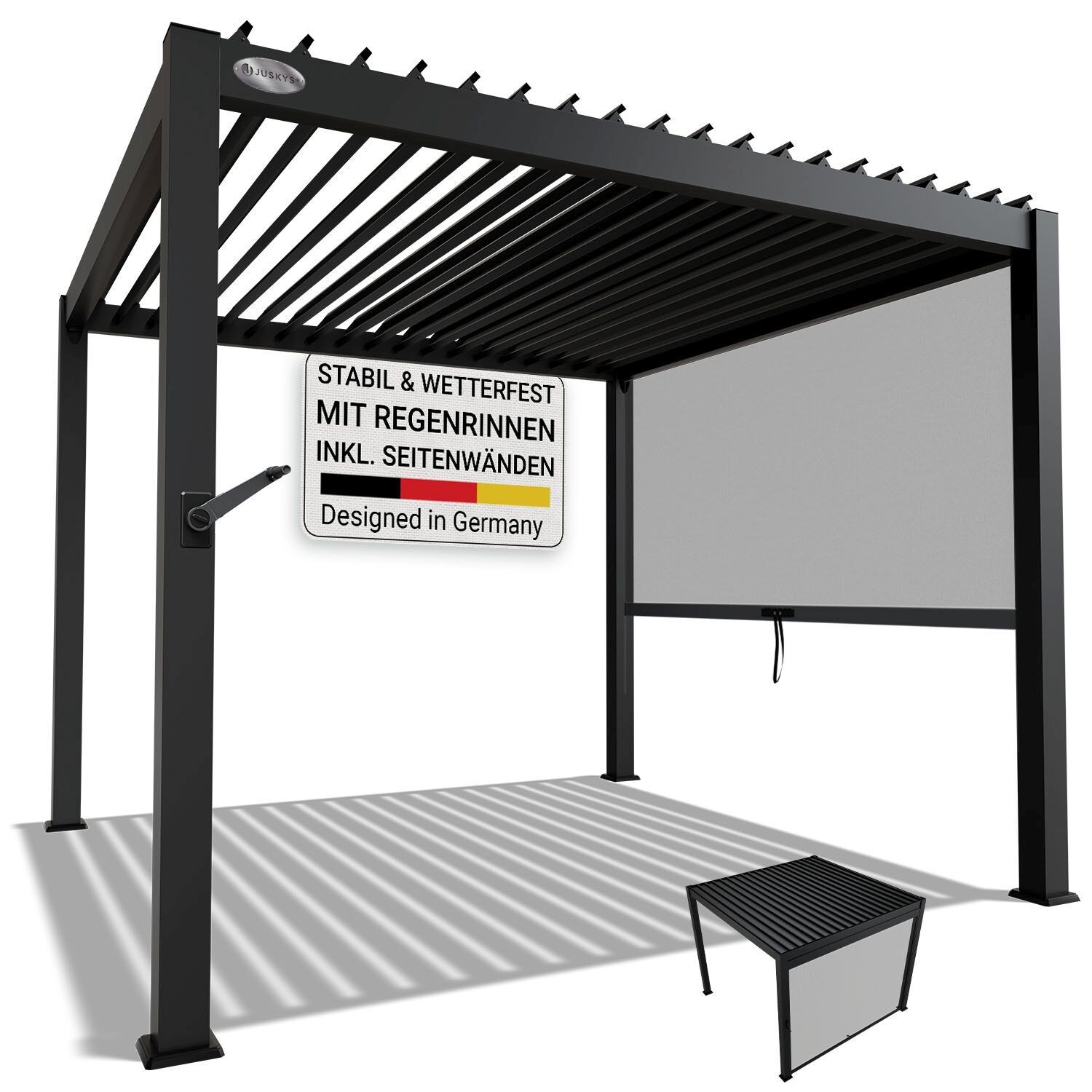 Lamellendach Tahiti 3x3 m inkl. Seitenwand 3 m - Stahl Pergola - Terrassenüberdachung stabil - Anthrazit
