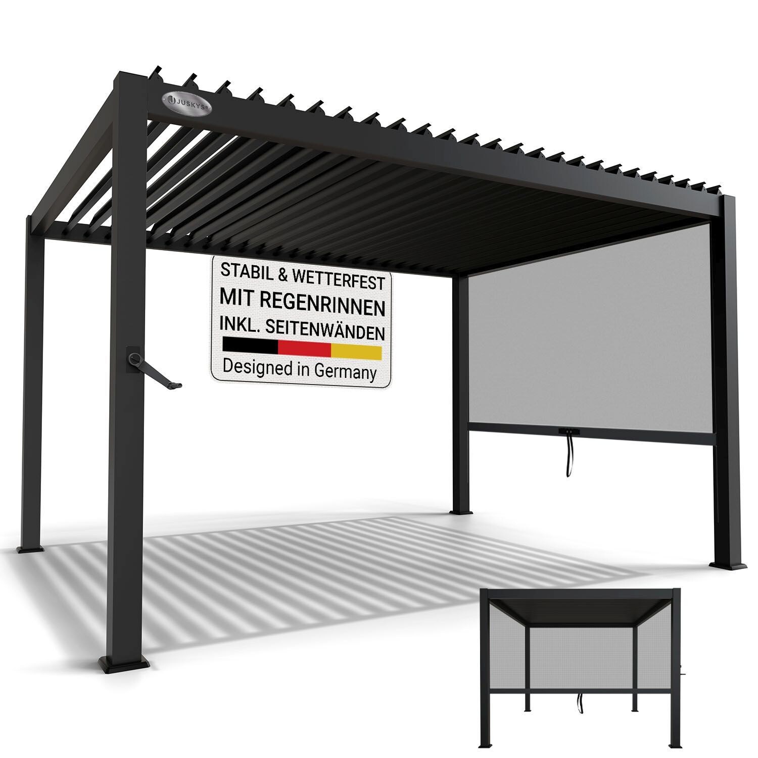 Lamellendach Tahiti 3x4 m inkl. Seitenwand 3 m - Stahl Pergola - Terrassenüberdachung stabil - Anthrazit